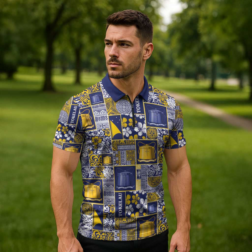 Tokelau Manuia te Kilihimahi Zipper Polo Shirt Pacific Patchwork Xmas Vibes - Polynesian Pride