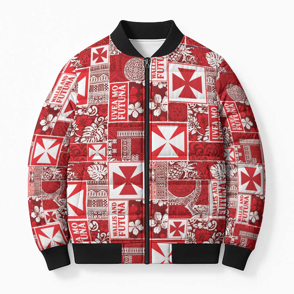 Wallis Et Futuna Kilisimasi Fiefia Bomber Puffer Jacket Pacific Patchwork Xmas Vibes - Polynesian Pride