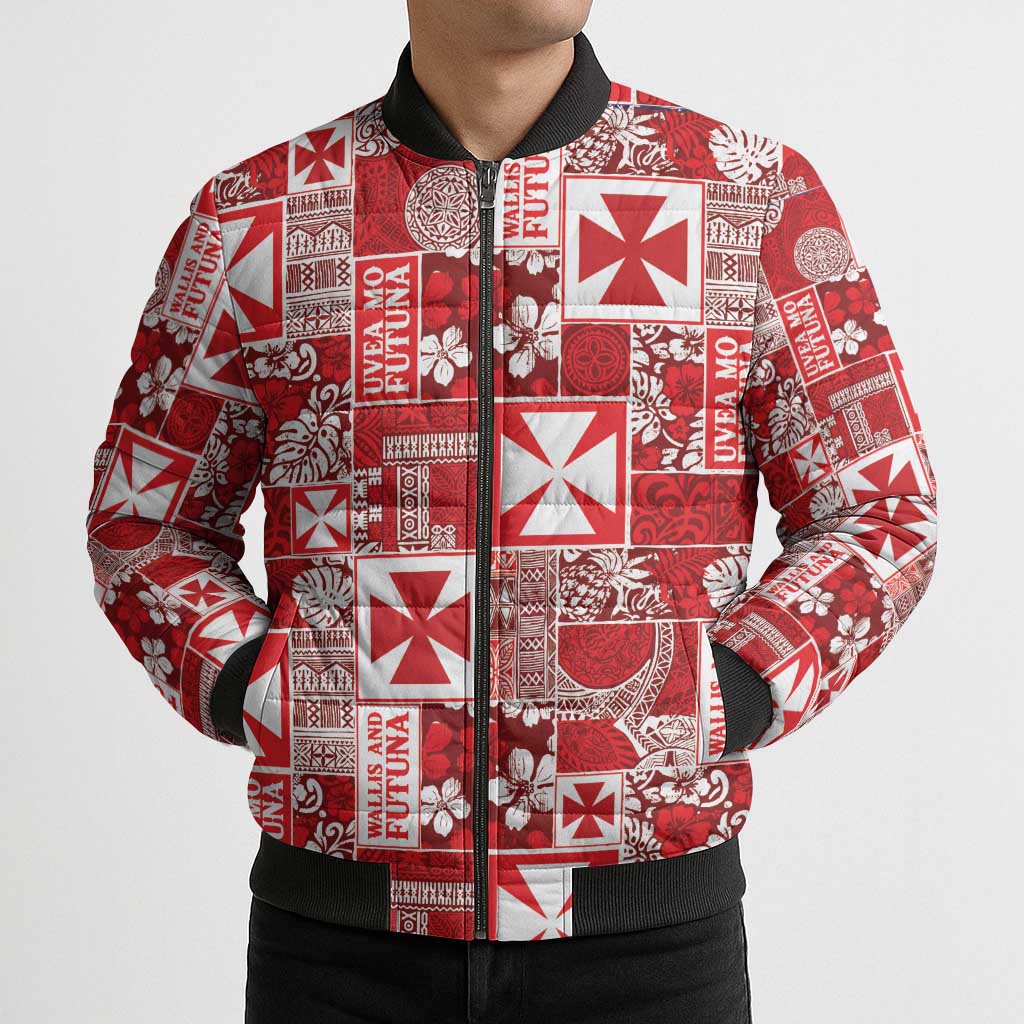 Wallis Et Futuna Kilisimasi Fiefia Bomber Puffer Jacket Pacific Patchwork Xmas Vibes - Polynesian Pride