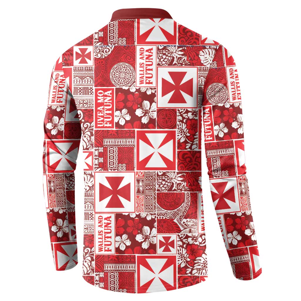 Wallis Et Futuna Kilisimasi Fiefia Button Sweatshirt Pacific Patchwork Xmas Vibes - Polynesian Pride