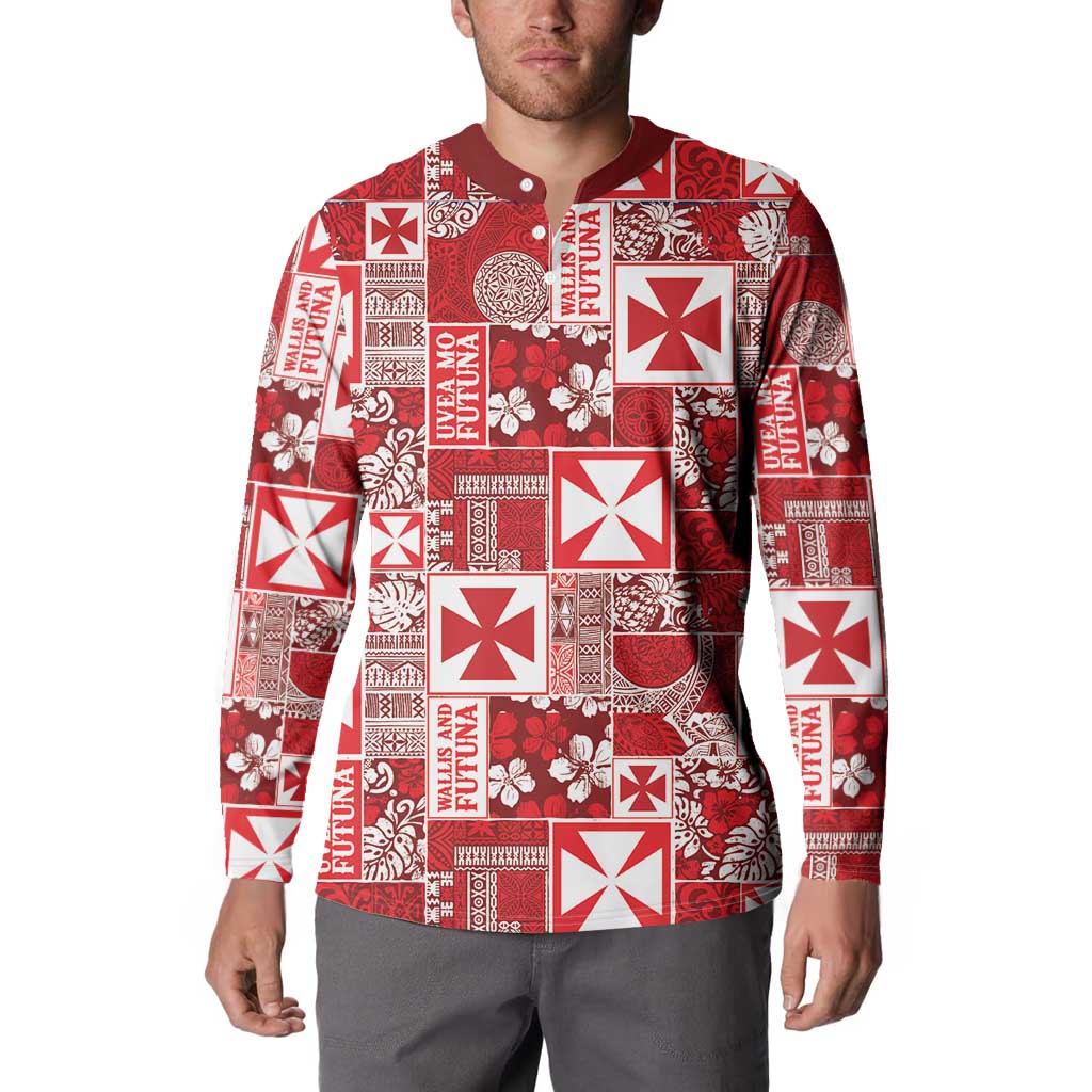 Wallis Et Futuna Kilisimasi Fiefia Button Sweatshirt Pacific Patchwork Xmas Vibes - Polynesian Pride