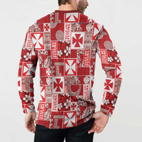 Wallis Et Futuna Kilisimasi Fiefia Button Sweatshirt Pacific Patchwork Xmas Vibes - Polynesian Pride
