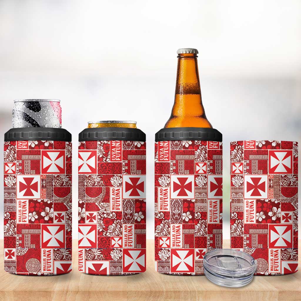 Wallis Et Futuna Kilisimasi Fiefia 4 in 1 Can Cooler Tumbler Pacific Patchwork Xmas Vibes - Polynesian Pride