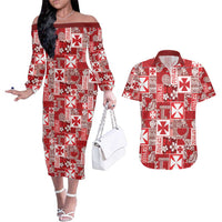 Wallis Et Futuna Kilisimasi Fiefia Couples Matching Off The Shoulder Long Sleeve Dress and Hawaiian Shirt Pacific Patchwork Xmas Vibes - Polynesian Pride