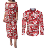 Wallis Et Futuna Kilisimasi Fiefia Couples Matching Puletasi and Long Sleeve Button Shirt Pacific Patchwork Xmas Vibes - Polynesian Pride