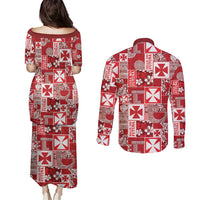 Wallis Et Futuna Kilisimasi Fiefia Couples Matching Puletasi and Long Sleeve Button Shirt Pacific Patchwork Xmas Vibes - Polynesian Pride