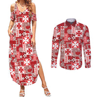 Wallis Et Futuna Kilisimasi Fiefia Couples Matching Summer Maxi Dress and Long Sleeve Button Shirt Pacific Patchwork Xmas Vibes - Polynesian Pride