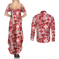 Wallis Et Futuna Kilisimasi Fiefia Couples Matching Summer Maxi Dress and Long Sleeve Button Shirt Pacific Patchwork Xmas Vibes - Polynesian Pride