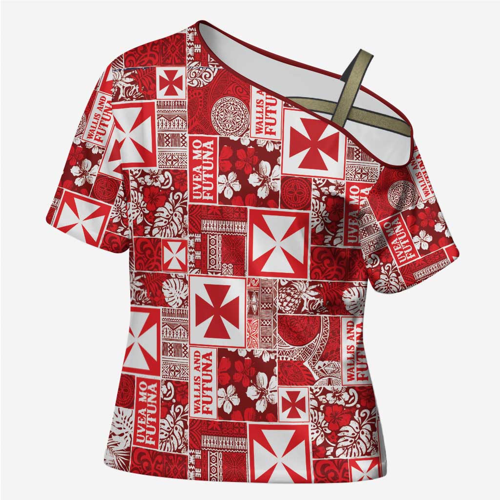Wallis Et Futuna Kilisimasi Fiefia Cross Shoulder Shirt Pacific Patchwork Xmas Vibes - Polynesian Pride