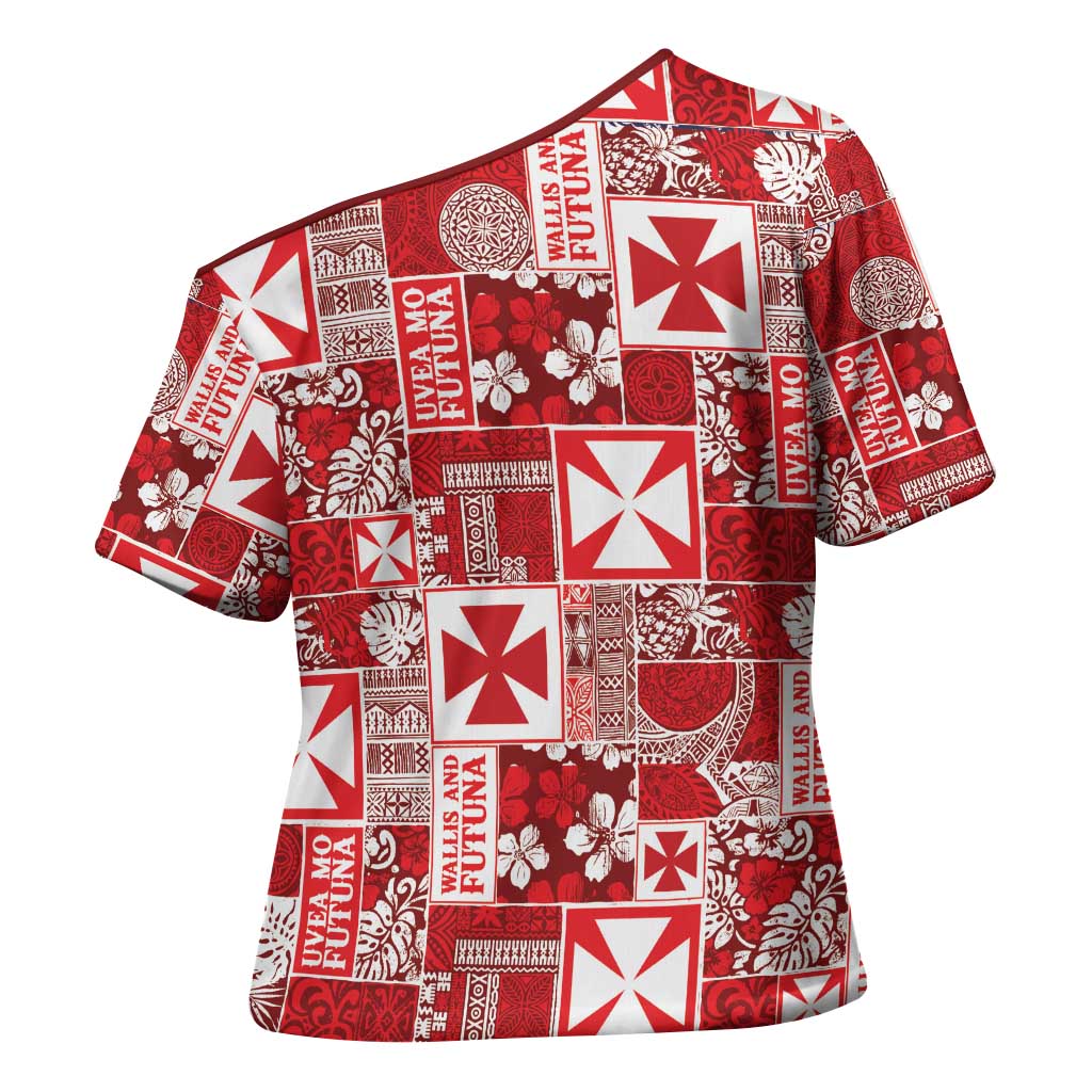 Wallis Et Futuna Kilisimasi Fiefia Cross Shoulder Shirt Pacific Patchwork Xmas Vibes - Polynesian Pride