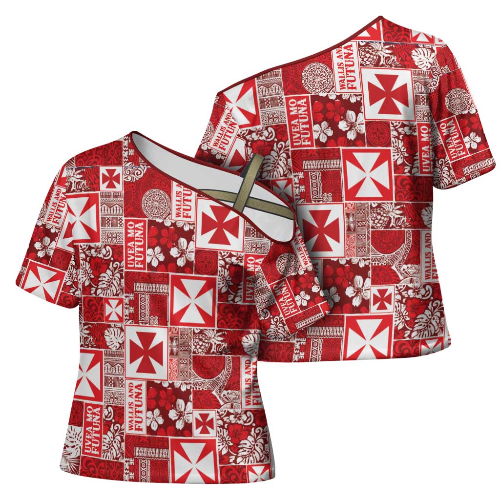 Wallis Et Futuna Kilisimasi Fiefia Cross Shoulder Shirt Pacific Patchwork Xmas Vibes - Polynesian Pride