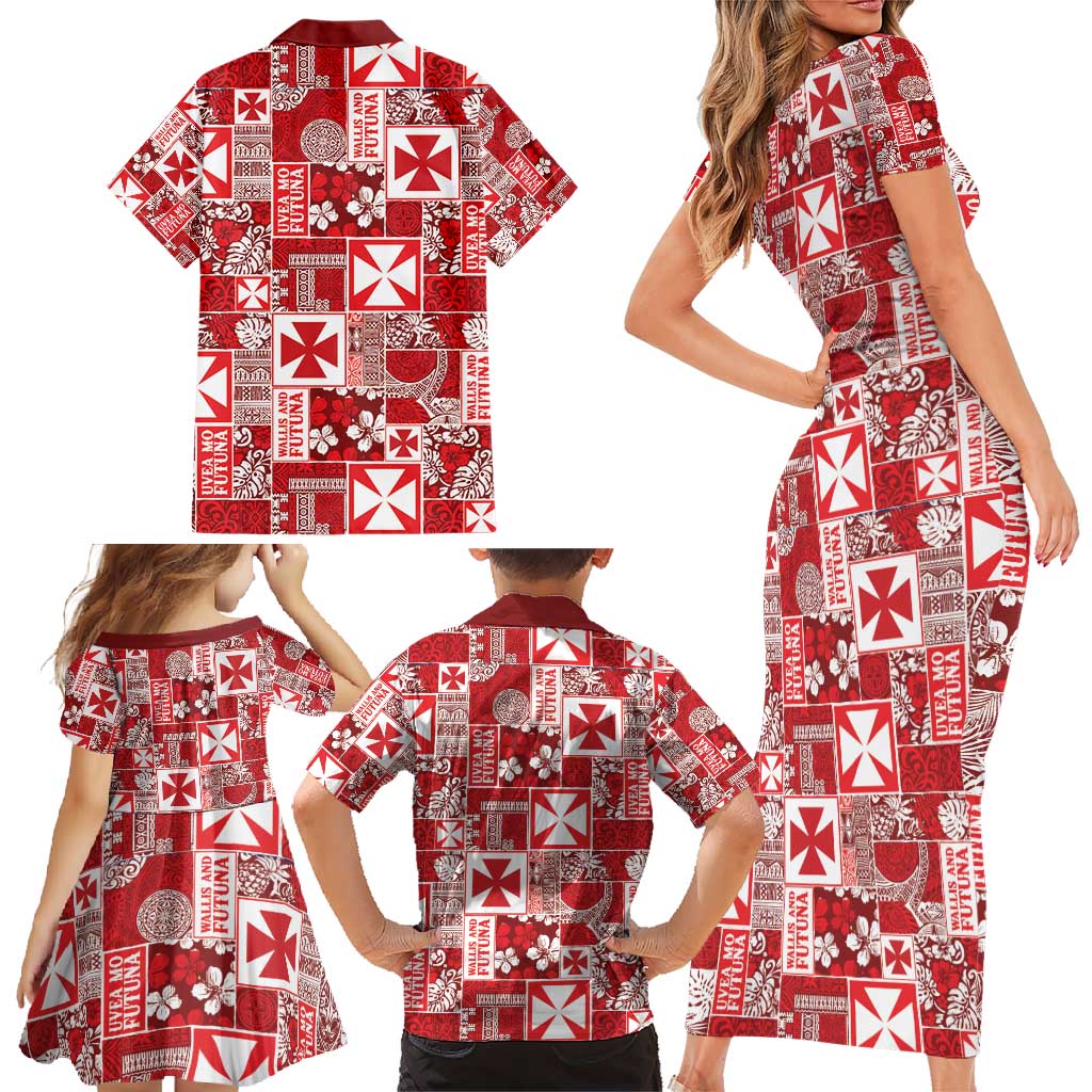 Wallis Et Futuna Kilisimasi Fiefia Family Matching Short Sleeve Bodycon Dress and Hawaiian Shirt Pacific Patchwork Xmas Vibes - Polynesian Pride