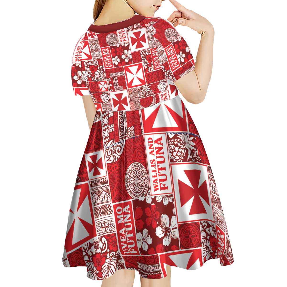 Wallis Et Futuna Kilisimasi Fiefia Kid Short Sleeve Dress Pacific Patchwork Xmas Vibes - Polynesian Pride