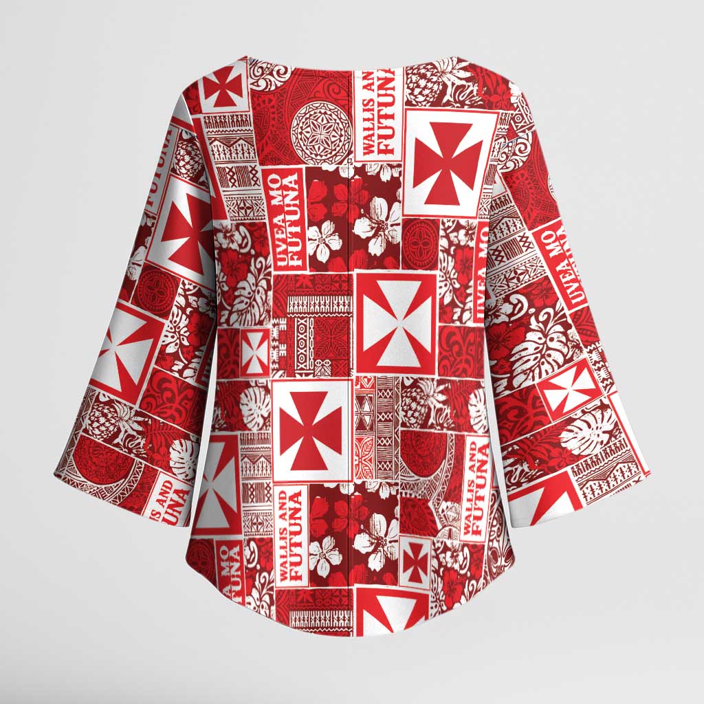 Wallis Et Futuna Kilisimasi Fiefia Kimono Sleeve Blouse Pacific Patchwork Xmas Vibes - Polynesian Pride