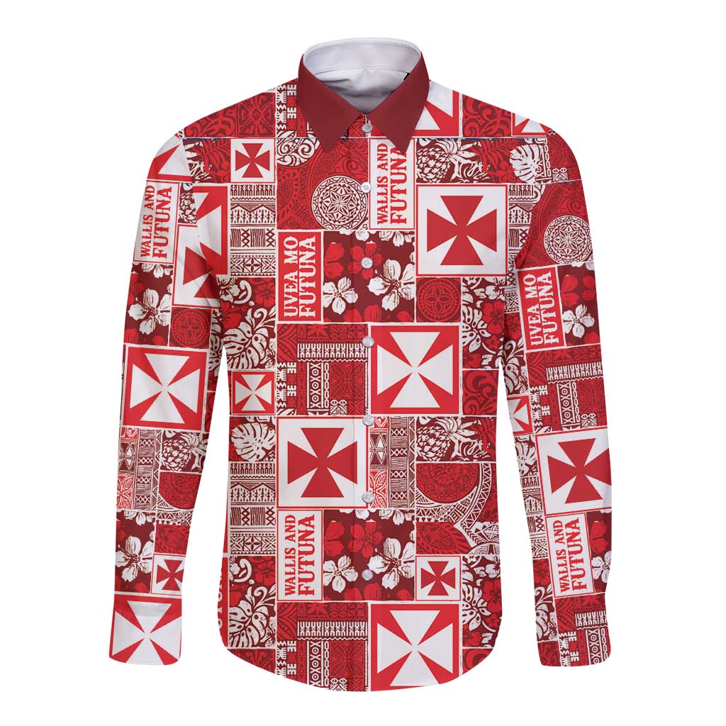 Wallis Et Futuna Kilisimasi Fiefia Long Sleeve Button Shirt Pacific Patchwork Xmas Vibes - Polynesian Pride