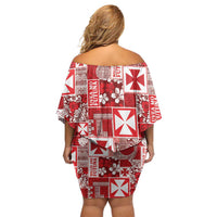 Wallis Et Futuna Kilisimasi Fiefia Off Shoulder Short Dress Pacific Patchwork Xmas Vibes - Polynesian Pride