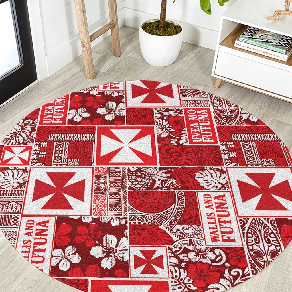 Wallis Et Futuna Kilisimasi Fiefia Round Carpet Pacific Patchwork Xmas Vibes - Polynesian Pride