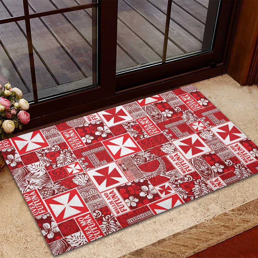 Wallis Et Futuna Kilisimasi Fiefia Rubber Doormat Pacific Patchwork Xmas Vibes - Polynesian Pride