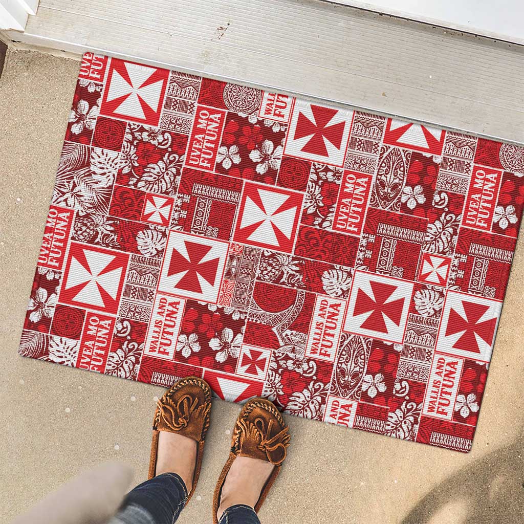 Wallis Et Futuna Kilisimasi Fiefia Rubber Doormat Pacific Patchwork Xmas Vibes - Polynesian Pride