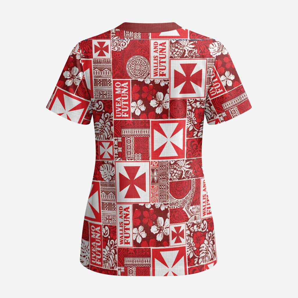 Wallis Et Futuna Kilisimasi Fiefia Scrub Top Pacific Patchwork Xmas Vibes - Polynesian Pride