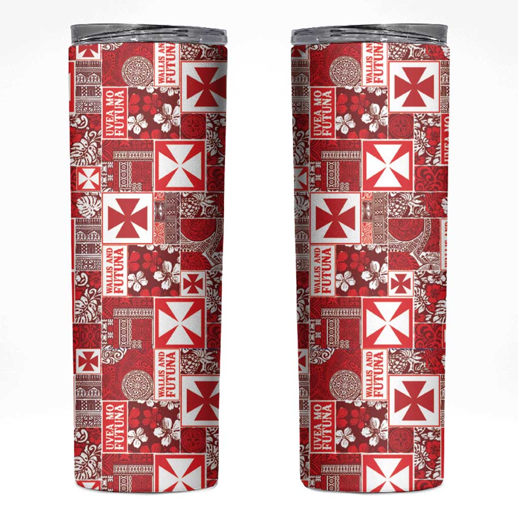Wallis Et Futuna Kilisimasi Fiefia Skinny Tumbler Pacific Patchwork Xmas Vibes - Polynesian Pride