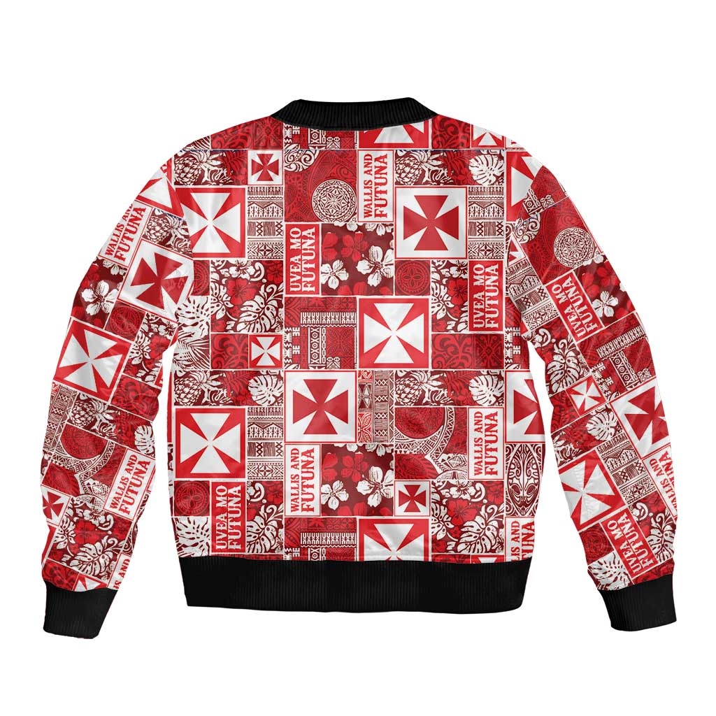 Wallis Et Futuna Kilisimasi Fiefia Sleeve Zip Bomber Jacket Pacific Patchwork Xmas Vibes - Polynesian Pride