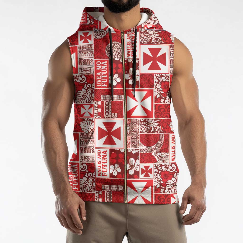 Wallis Et Futuna Kilisimasi Fiefia Sleeveless Zip Hoodie Pacific Patchwork Xmas Vibes - Polynesian Pride