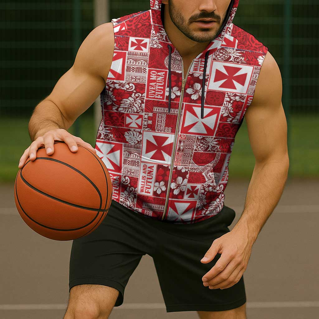 Wallis Et Futuna Kilisimasi Fiefia Sleeveless Zip Hoodie Pacific Patchwork Xmas Vibes - Polynesian Pride