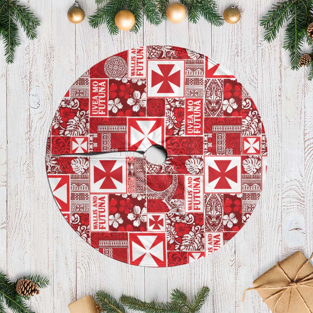 Wallis Et Futuna Kilisimasi Fiefia Tree Skirt Pacific Patchwork Xmas Vibes - Polynesian Pride