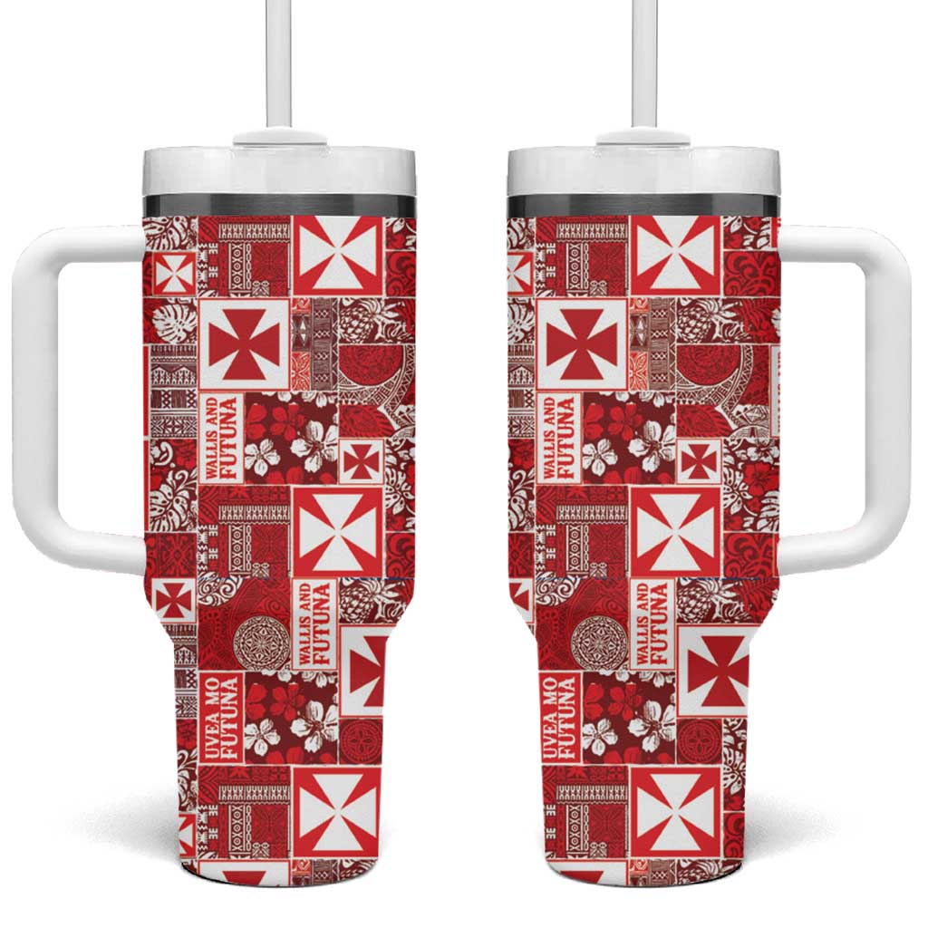 Wallis Et Futuna Kilisimasi Fiefia Tumbler With Handle Pacific Patchwork Xmas Vibes - Polynesian Pride