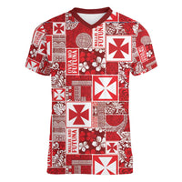 Wallis Et Futuna Kilisimasi Fiefia Women V-Neck T-Shirt Pacific Patchwork Xmas Vibes - Polynesian Pride