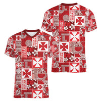 Wallis Et Futuna Kilisimasi Fiefia Women V-Neck T-Shirt Pacific Patchwork Xmas Vibes - Polynesian Pride