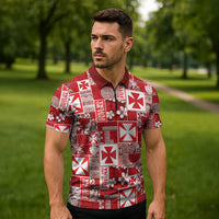 Wallis Et Futuna Kilisimasi Fiefia Zipper Polo Shirt Pacific Patchwork Xmas Vibes - Polynesian Pride