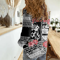 Fiji Tonga Coat of Arm Personalised Women Casual Shirt With Masi Tapa and Tongan Ngatu Together LT9 - Polynesian Pride