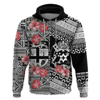 Fiji Tonga Coat of Arm Personalised Zip Hoodie With Masi Tapa and Tongan Ngatu Together LT9 Pullover Hoodie Black - Polynesian Pride