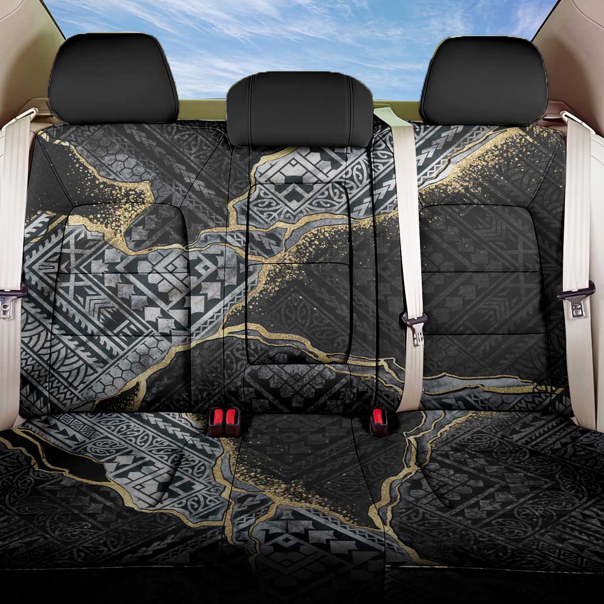 Polynesian Tribal Tattoo Back Car Seat Cover Dark Marble Pattern