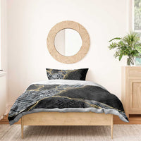 Polynesian Tribal Tattoo Bedding Set Dark Marble Pattern