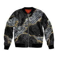 Polynesian Tribal Tattoo Bomber Jacket Dark Marble Pattern