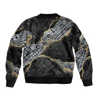Polynesian Tribal Tattoo Bomber Jacket Dark Marble Pattern