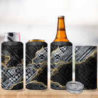 Polynesian Tribal Tattoo 4 in 1 Can Cooler Tumbler Dark Marble Pattern