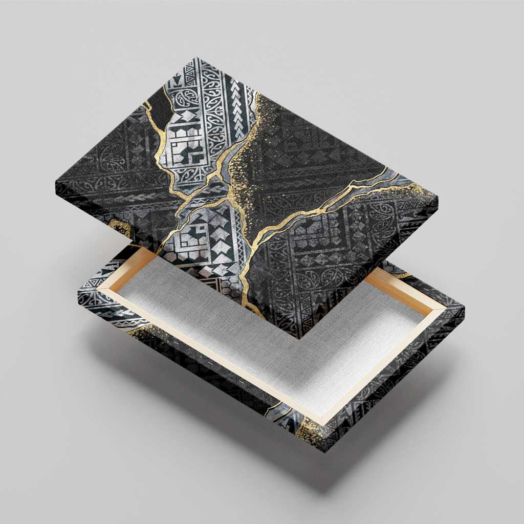 Polynesian Tribal Tattoo Canvas Wall Art Dark Marble Pattern