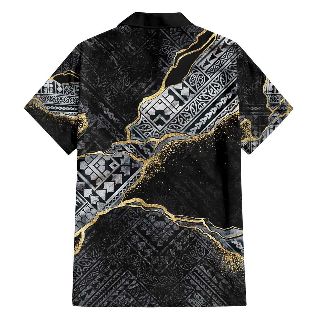 Polynesian Tribal Tattoo Family Matching Tank Maxi Dress and Hawaiian Shirt Dark Marble Pattern LT9 - Polynesian Pride