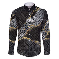 Polynesian Tribal Tattoo Family Matching Tank Maxi Dress and Hawaiian Shirt Dark Marble Pattern LT9 Dad's Shirt - Long Sleeve Black - Polynesian Pride