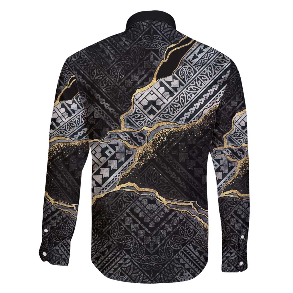 Polynesian Tribal Tattoo Family Matching Tank Maxi Dress and Hawaiian Shirt Dark Marble Pattern LT9 - Polynesian Pride