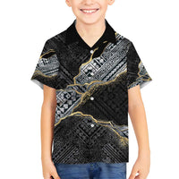 Polynesian Tribal Tattoo Family Matching Tank Maxi Dress and Hawaiian Shirt Dark Marble Pattern LT9 Son's Shirt Black - Polynesian Pride