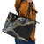 Polynesian Tribal Tattoo Leather Tote Bag Dark Marble Pattern