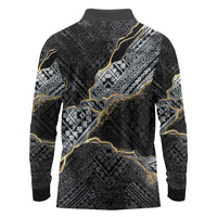 Polynesian Tribal Tattoo Long Sleeve Polo Shirt Dark Marble Pattern