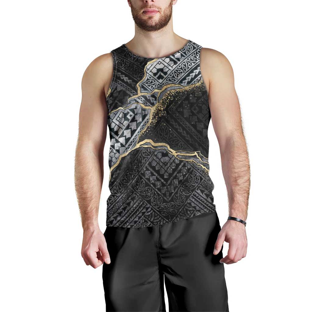 Polynesian Tribal Tattoo Men Tank Top Dark Marble Pattern