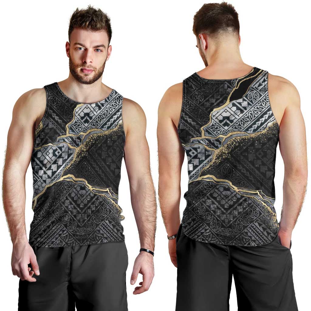 Polynesian Tribal Tattoo Men Tank Top Dark Marble Pattern
