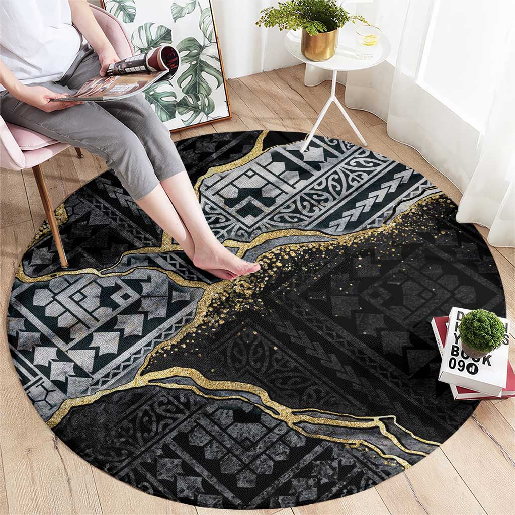 Polynesian Tribal Tattoo Round Carpet Dark Marble Pattern LT9 - Polynesian Pride